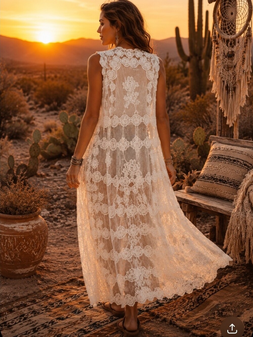 NWT Rachel Zoe Boho White Lace Crochet Duster Vest - Women's One Size - Picture 3 of 10